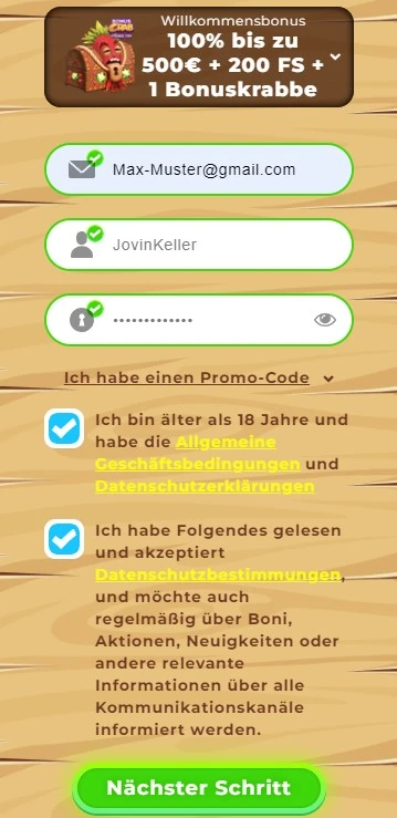 Wazamba Anmeldung 1