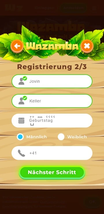 Wazamba Anmeldung 2