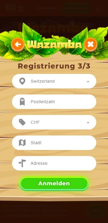 Wazamba Anmeldung 3